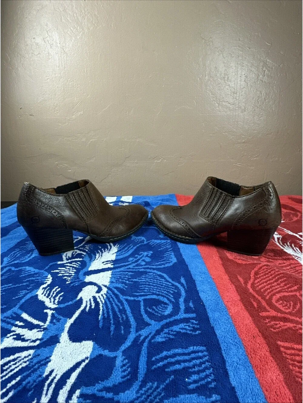 BORN Brown Leather Southwestern Cowboy Ankle Boots Mules Sz 8.5